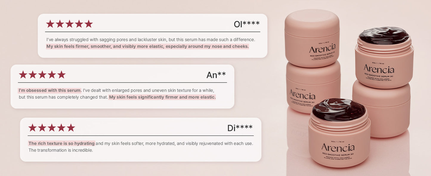 Red Smoothie Serum, Glowing & Soothing with 30% red collagen, Niacinamide, Peptide, Vitamin E