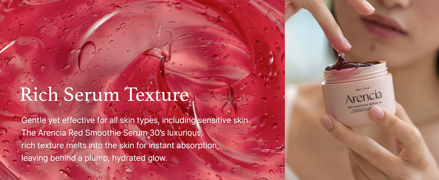 Red Smoothie Serum, Glowing & Soothing with 30% red collagen, Niacinamide, Peptide, Vitamin E