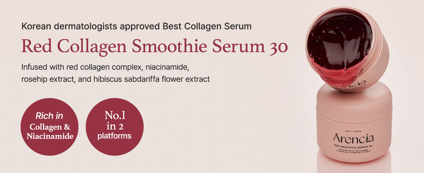 Red Smoothie Serum, Glowing & Soothing with 30% red collagen, Niacinamide, Peptide, Vitamin E