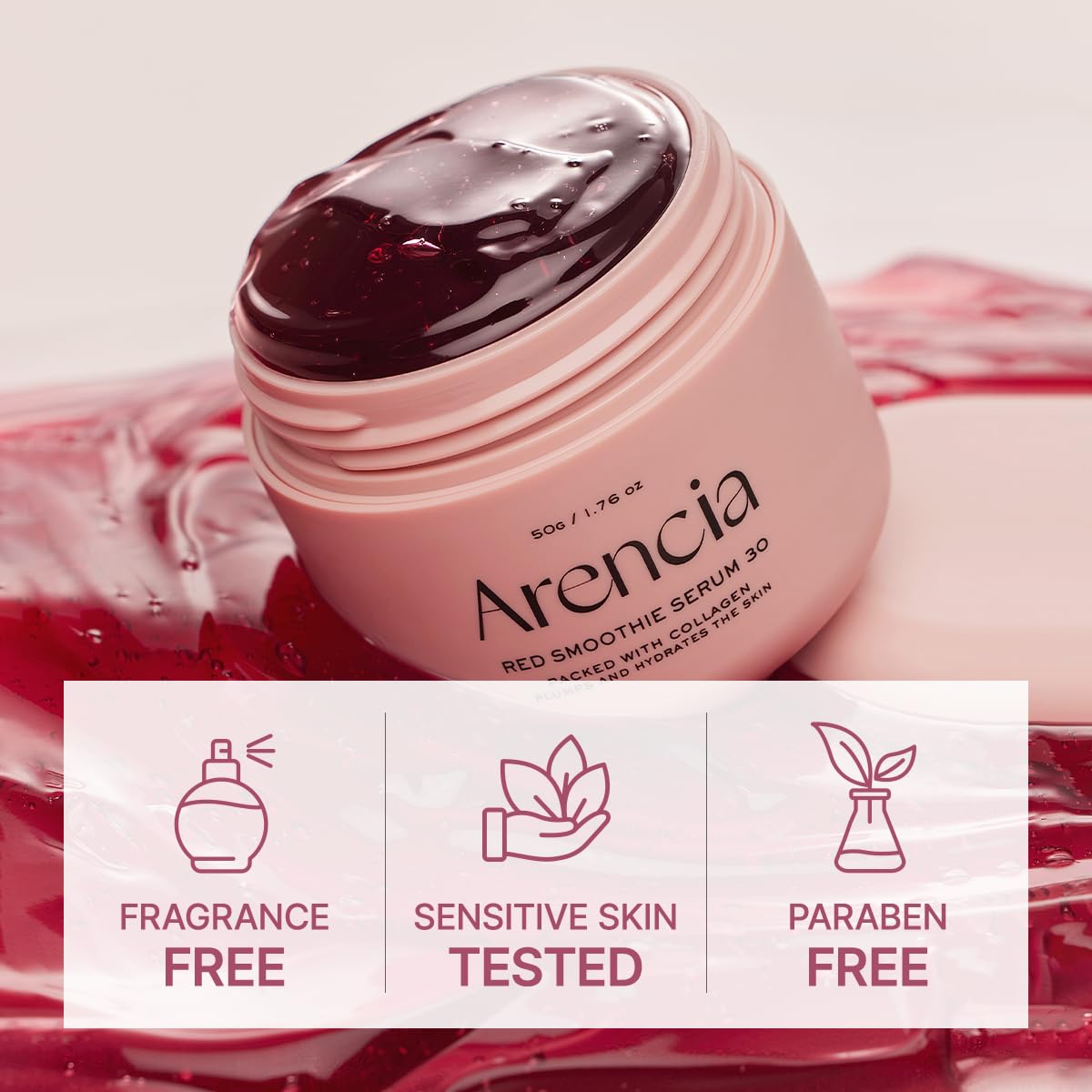 Red Smoothie Serum, Glowing & Soothing with 30% red collagen, Niacinamide, Peptide, Vitamin E