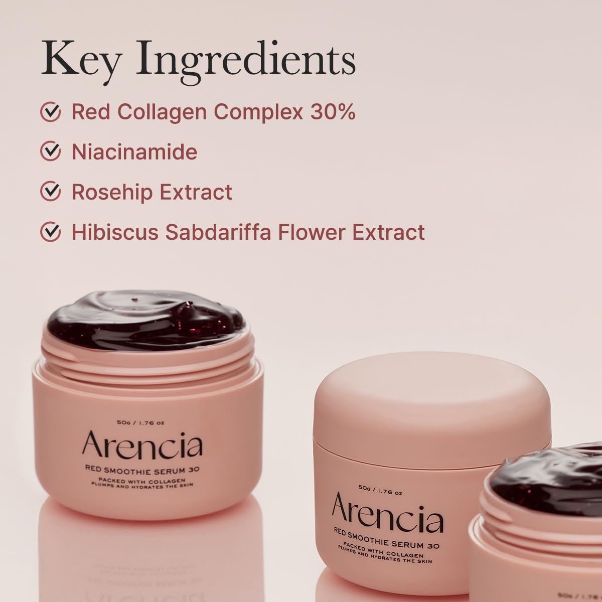 Red Smoothie Serum, Glowing & Soothing with 30% red collagen, Niacinamide, Peptide, Vitamin E