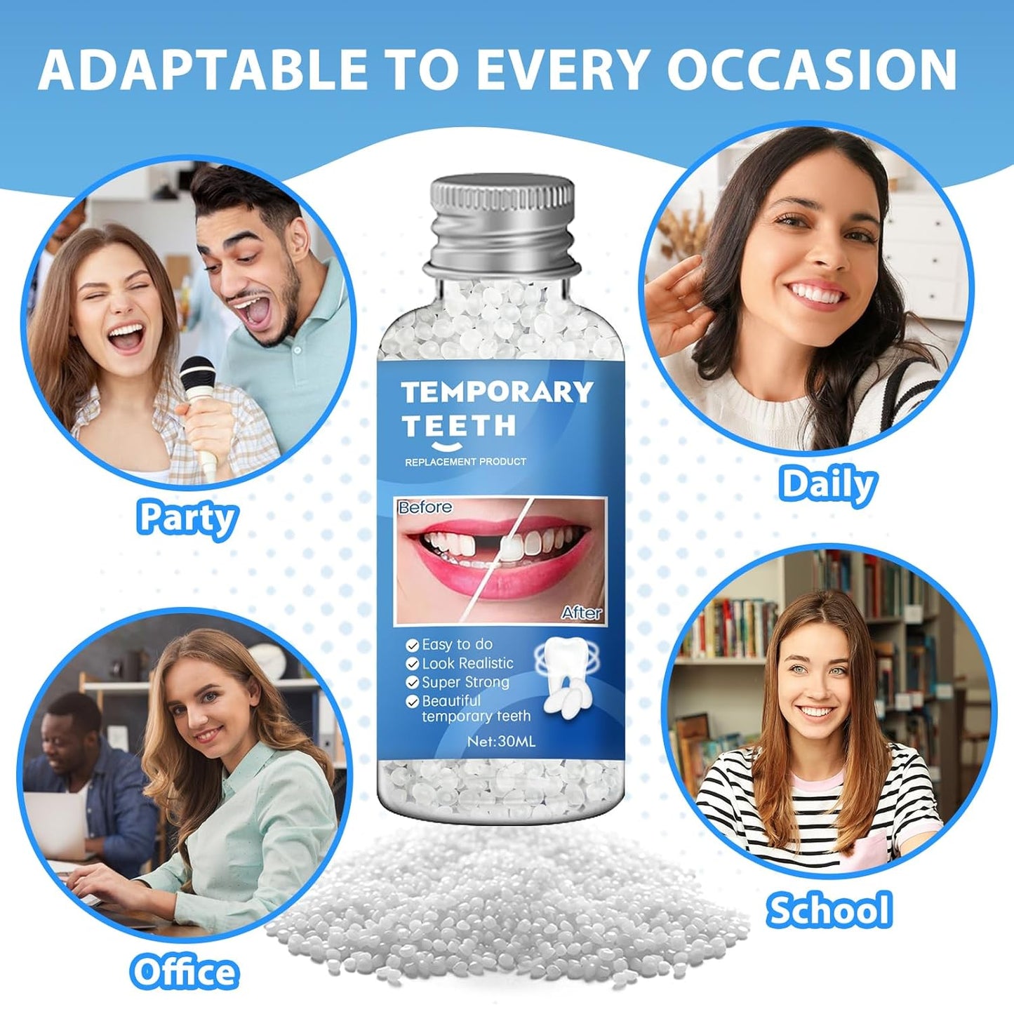 Instant Tooth Repair Beads – Moldable DIY Fix for Missing or Broken Teeth