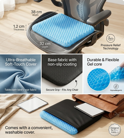 Cooling Gel Seat Cushion – Instant Comfort & Pain Relief for Long Sitting