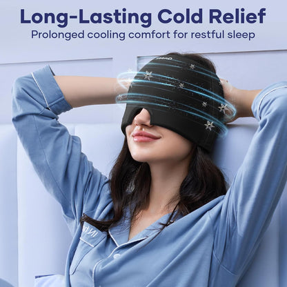 Migraine Relief Cap, Cooling Odorless Gel Ice Head Wrap for Tension, Stress, Hangover & Puffy Eyes