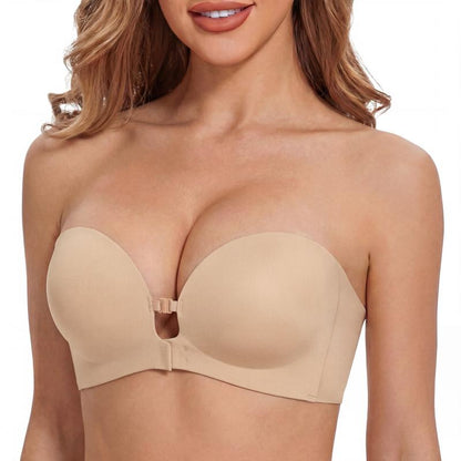 Women's Strapless Front Closure Push-Up Bra | Seamless Wireless Anti-Slip Lift Bra