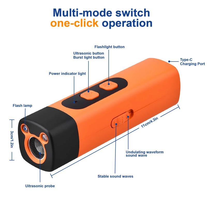Ultrasonic Dog Bark Deterrent Device with LED Flashlight, 30ft Range, Rechargeable Portable dog barking stopper