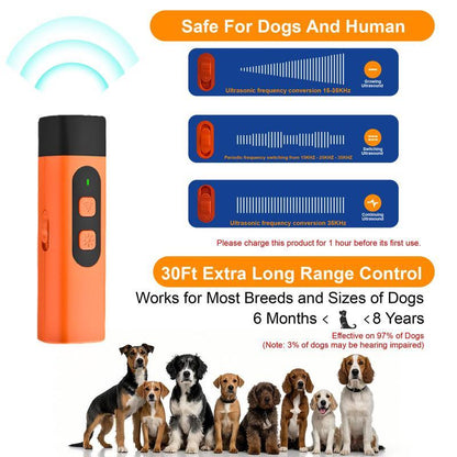 Ultrasonic Dog Bark Deterrent Device with LED Flashlight, 30ft Range, Rechargeable Portable dog barking stopper