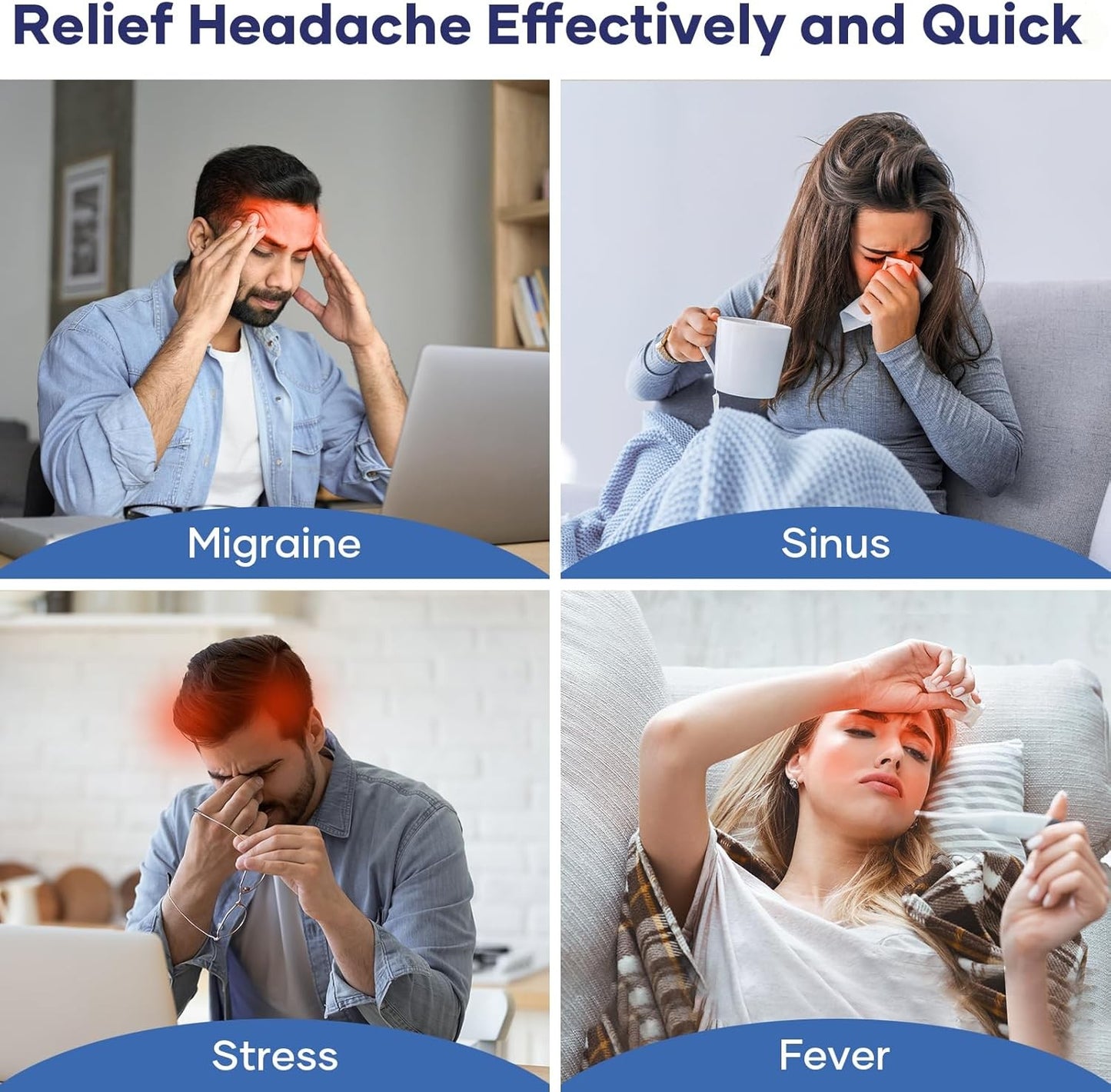 Migraine Relief Cap, Cooling Odorless Gel Ice Head Wrap for Tension, Stress, Hangover & Puffy Eyes