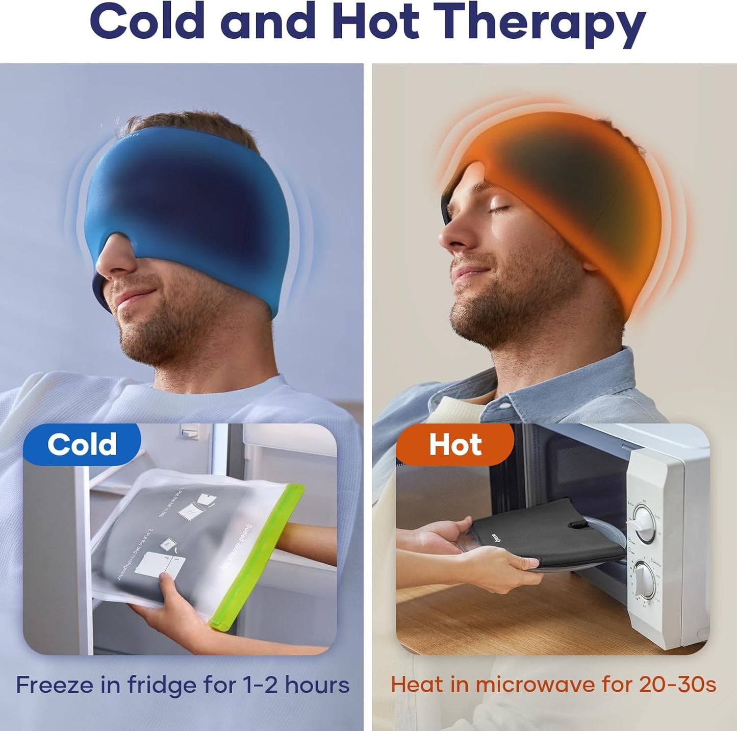 Migraine Relief Cap, Cooling Odorless Gel Ice Head Wrap for Tension, Stress, Hangover & Puffy Eyes