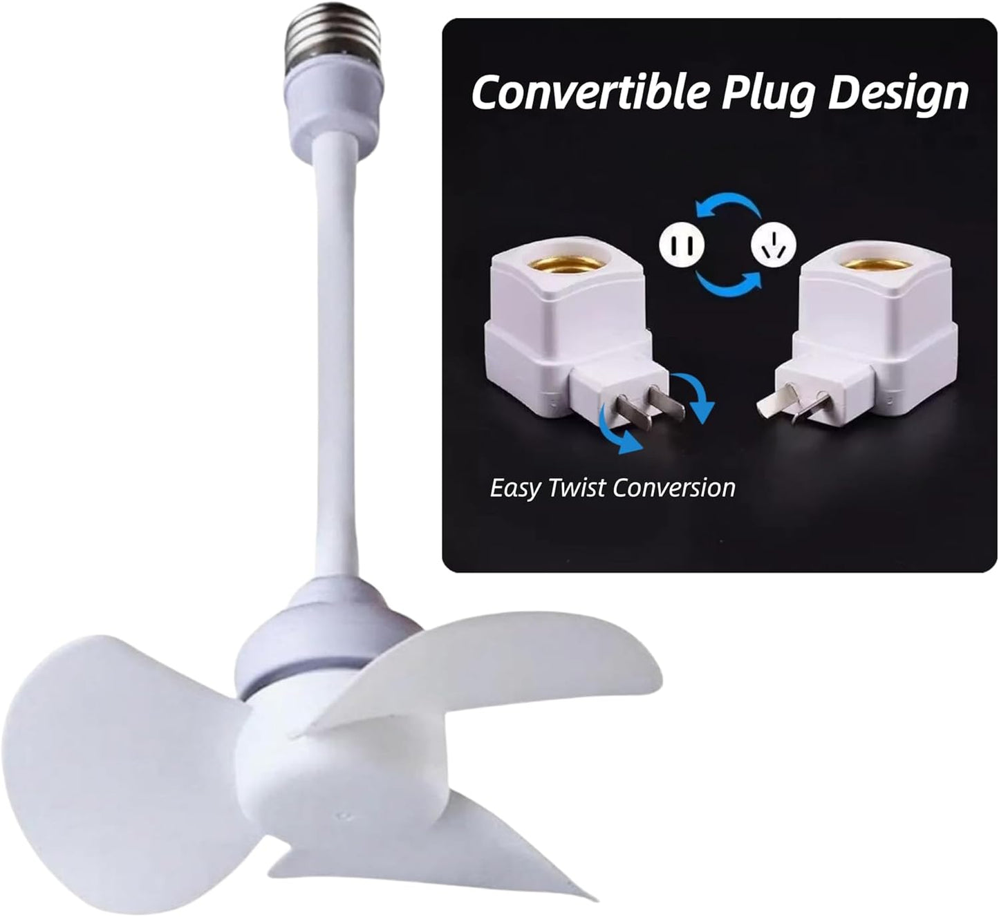 E27 Socket Fan With Plug Adapter – Mini Quiet Electric Fan with Flexible Gooseneck