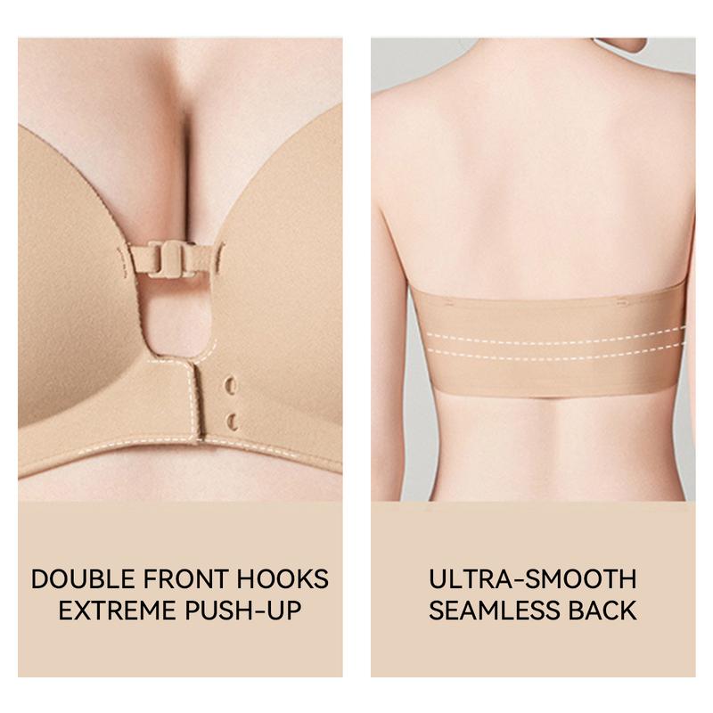 Women's Strapless Front Closure Push-Up Bra | Seamless Wireless Anti-Slip Lift Bra