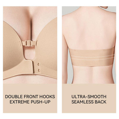 Women's Strapless Front Closure Push-Up Bra | Seamless Wireless Anti-Slip Lift Bra