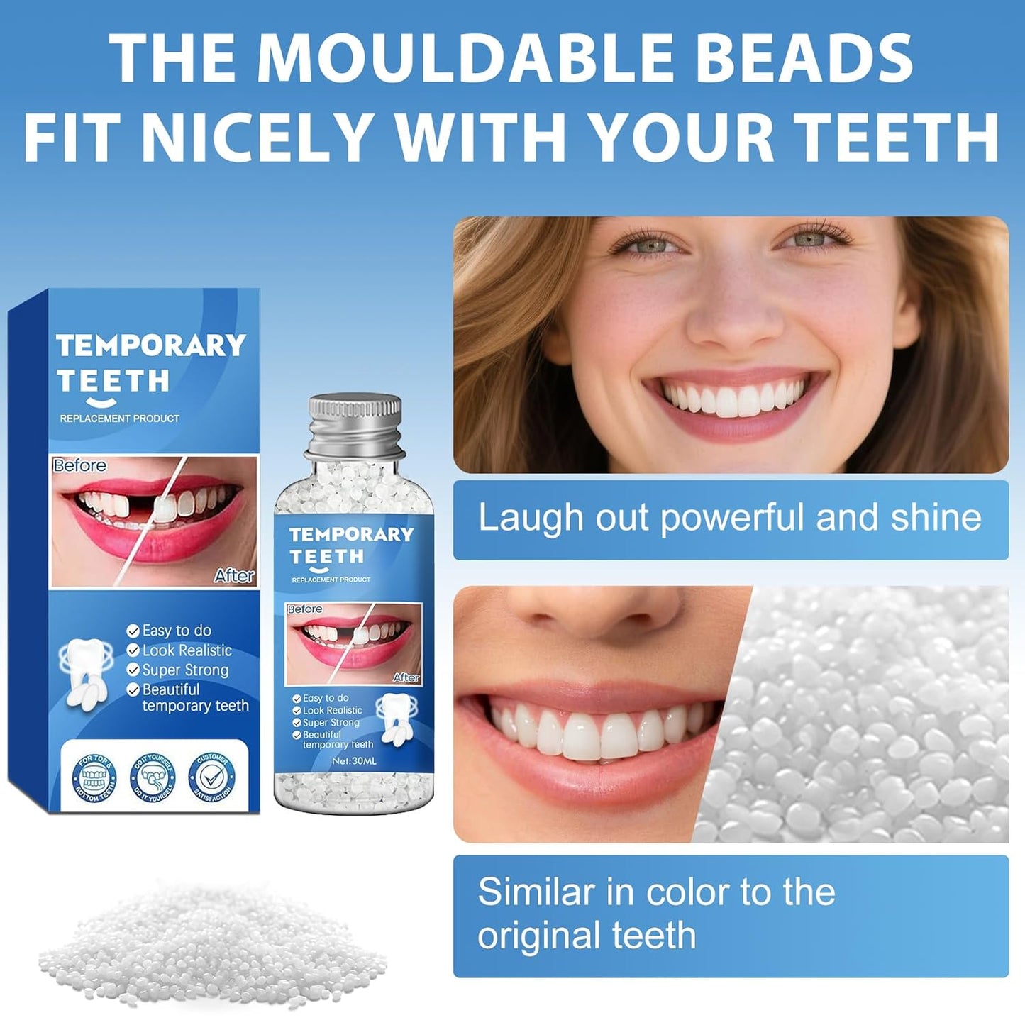 Instant Tooth Repair Beads – Moldable DIY Fix for Missing or Broken Teeth