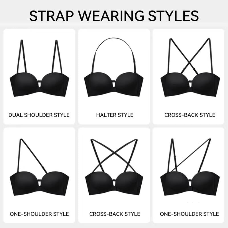 Women's Strapless Front Closure Push-Up Bra | Seamless Wireless Anti-Slip Lift Bra