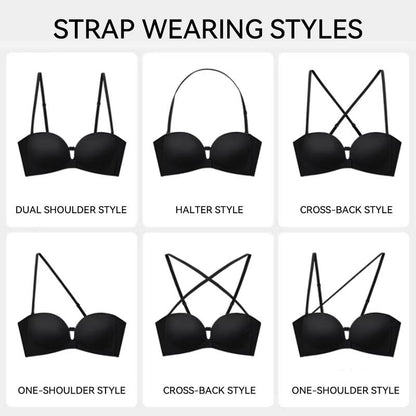 Women's Strapless Front Closure Push-Up Bra | Seamless Wireless Anti-Slip Lift Bra