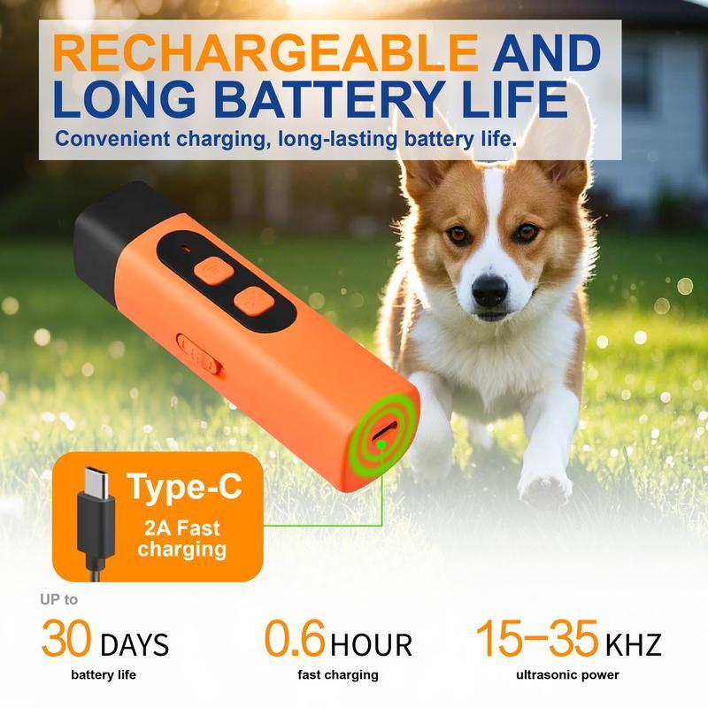 Ultrasonic Dog Bark Deterrent Device with LED Flashlight, 30ft Range, Rechargeable Portable dog barking stopper