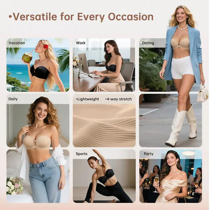 Women's Strapless Front Closure Push-Up Bra | Seamless Wireless Anti-Slip Lift Bra