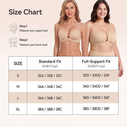 Women's Strapless Front Closure Push-Up Bra | Seamless Wireless Anti-Slip Lift Bra